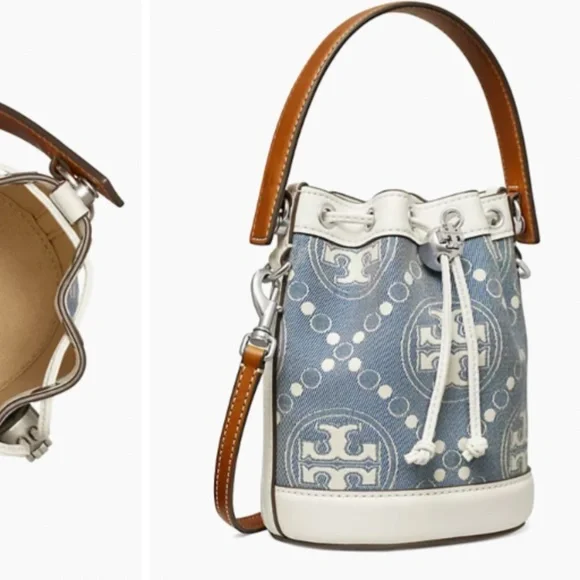 Tory Burch Mini T Monogram Denim Bucket Bag - Picture 3 of 8